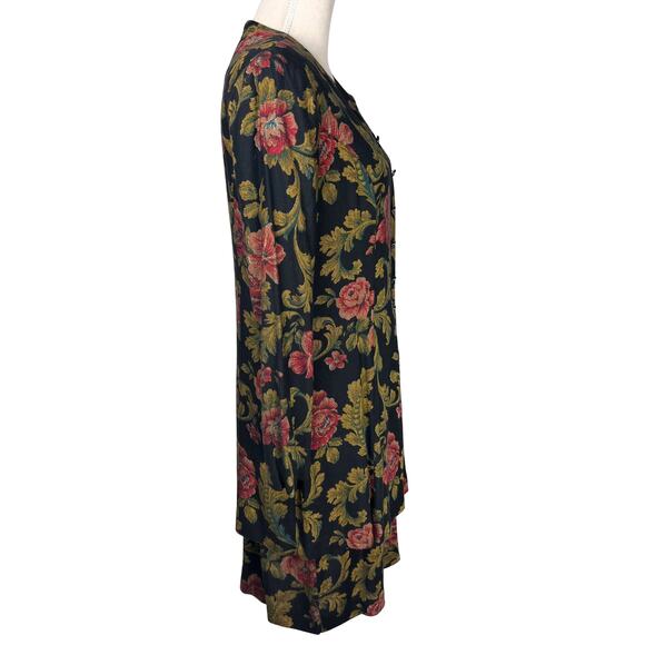 Vintage Virgo II Floral Jacquard Dress Black Gold Red Roses Puff Shoulder Sz 12 - Picture 6 of 13